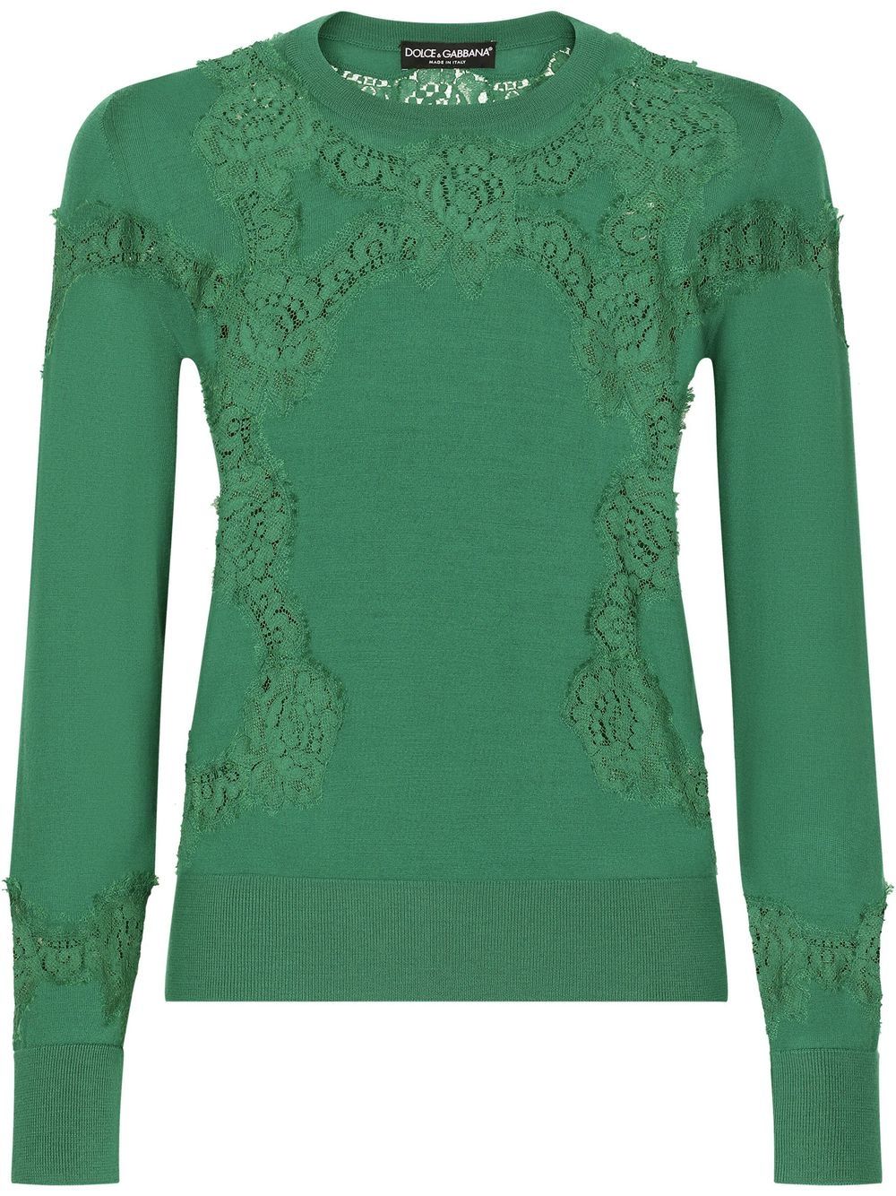 Lace-inserts fine-knit jumper - Green