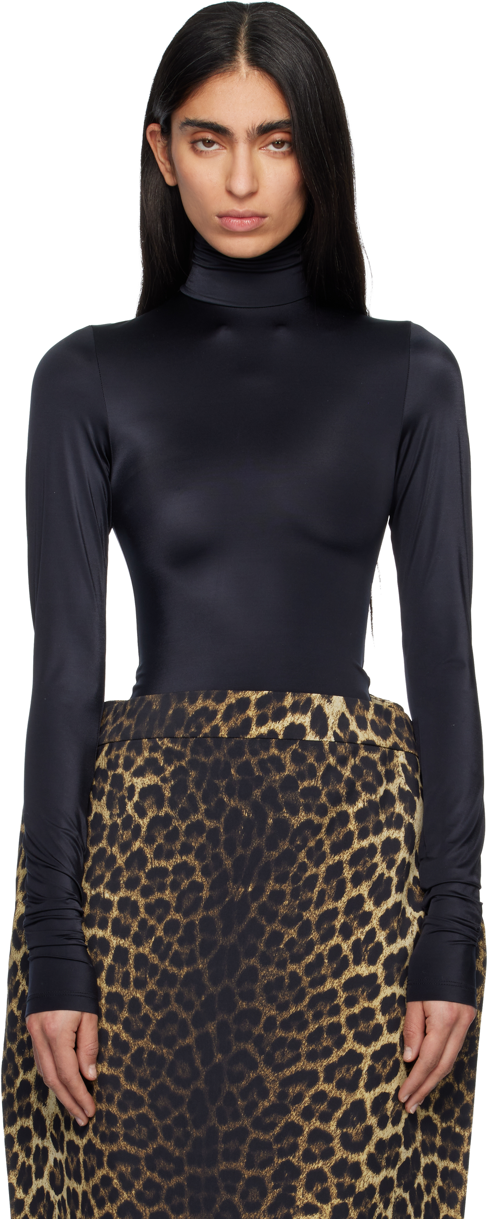 Black High Neck Body Zip Cover Top