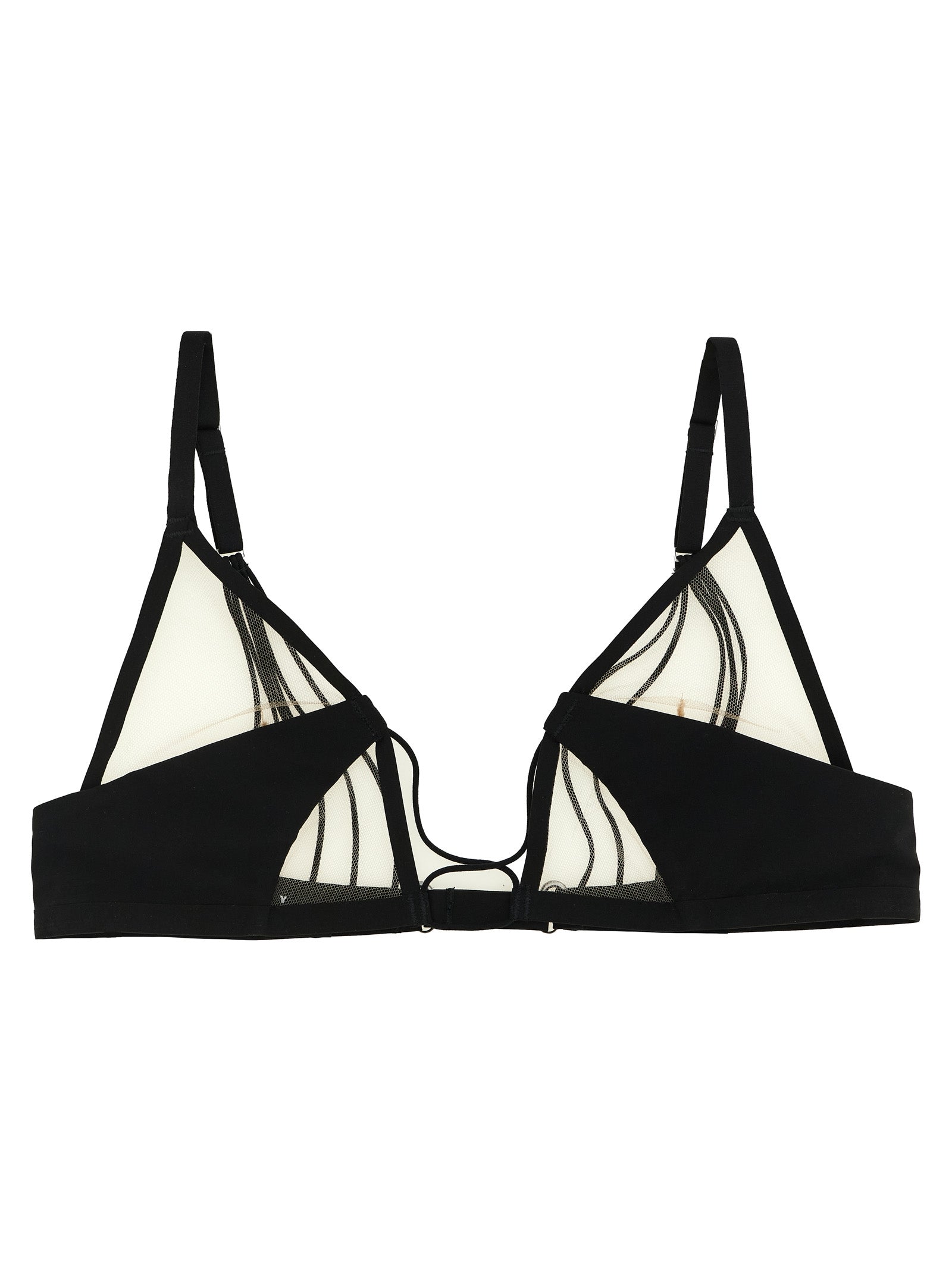 Sheer Tulle-Insert Triangle Bra Top — Black