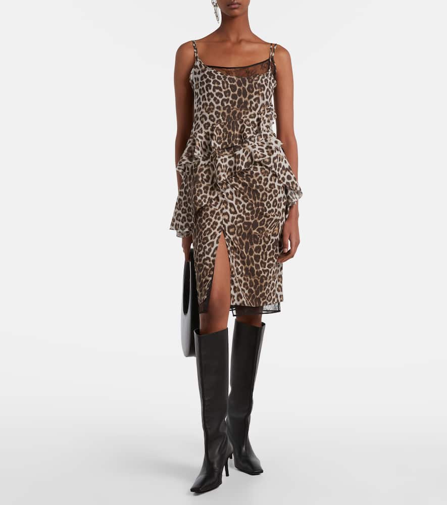 Leopard-print silk lace midi skirt