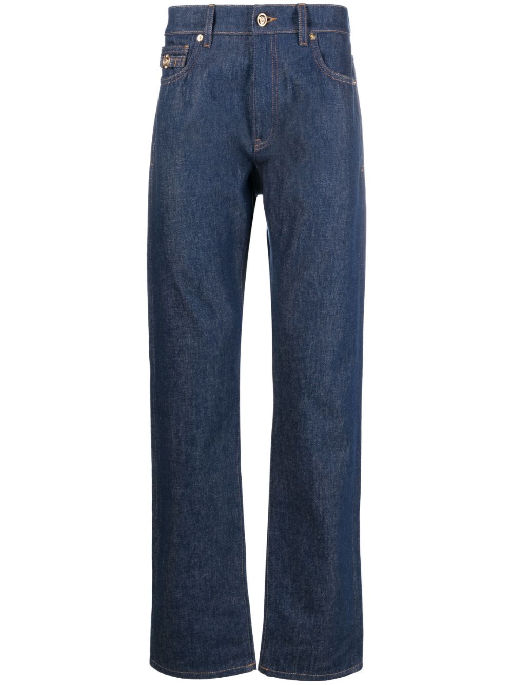 Medusa Head-detailed straight-leg jeans - Blue