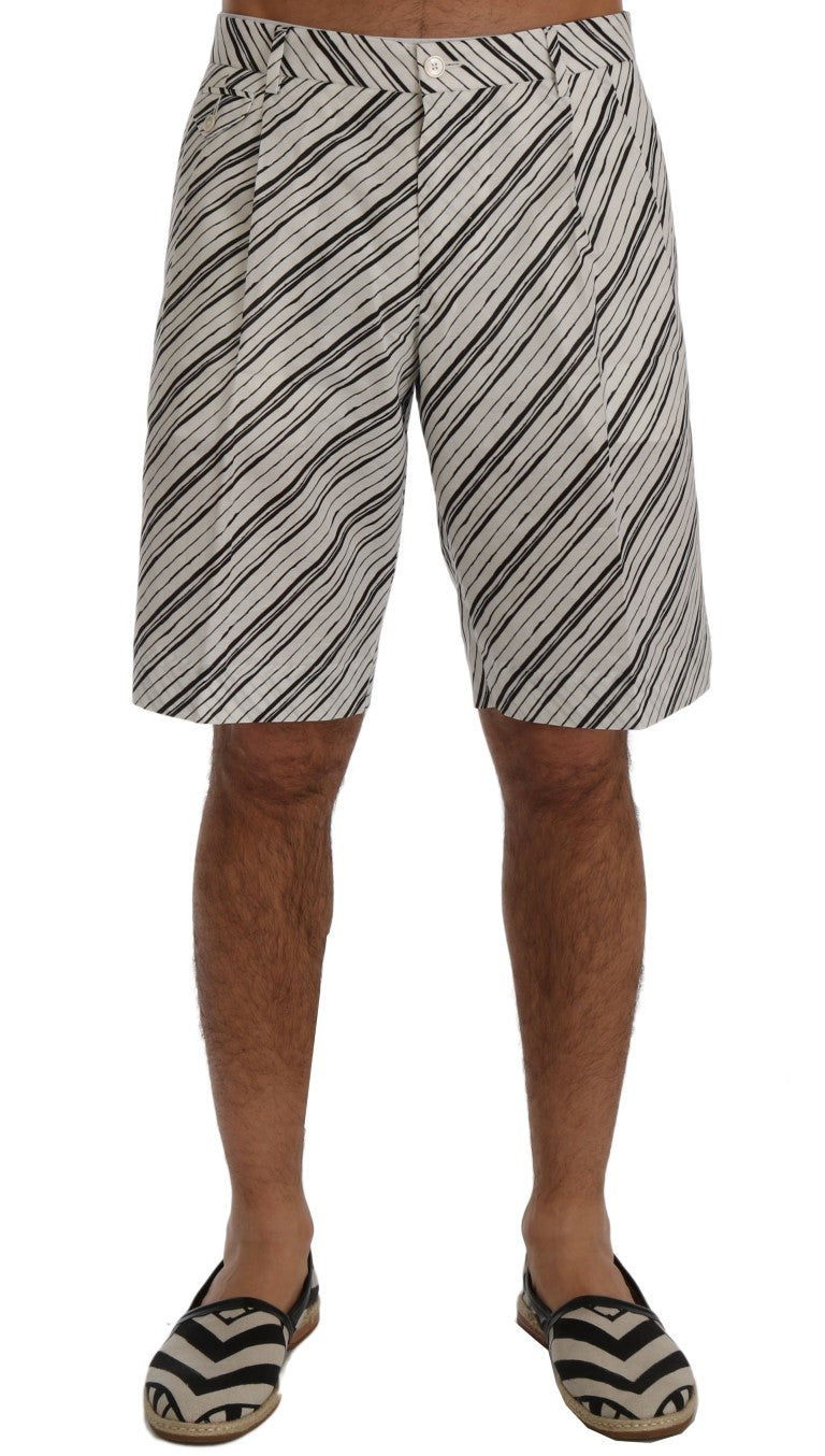 Striped Linen-Cotton Shorts — White
