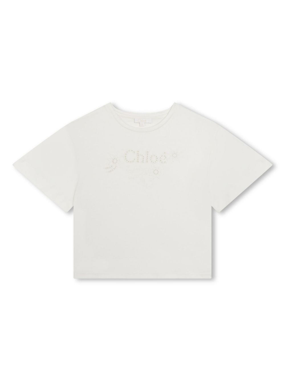 Logo-embroidered eyelet T-shirt - White