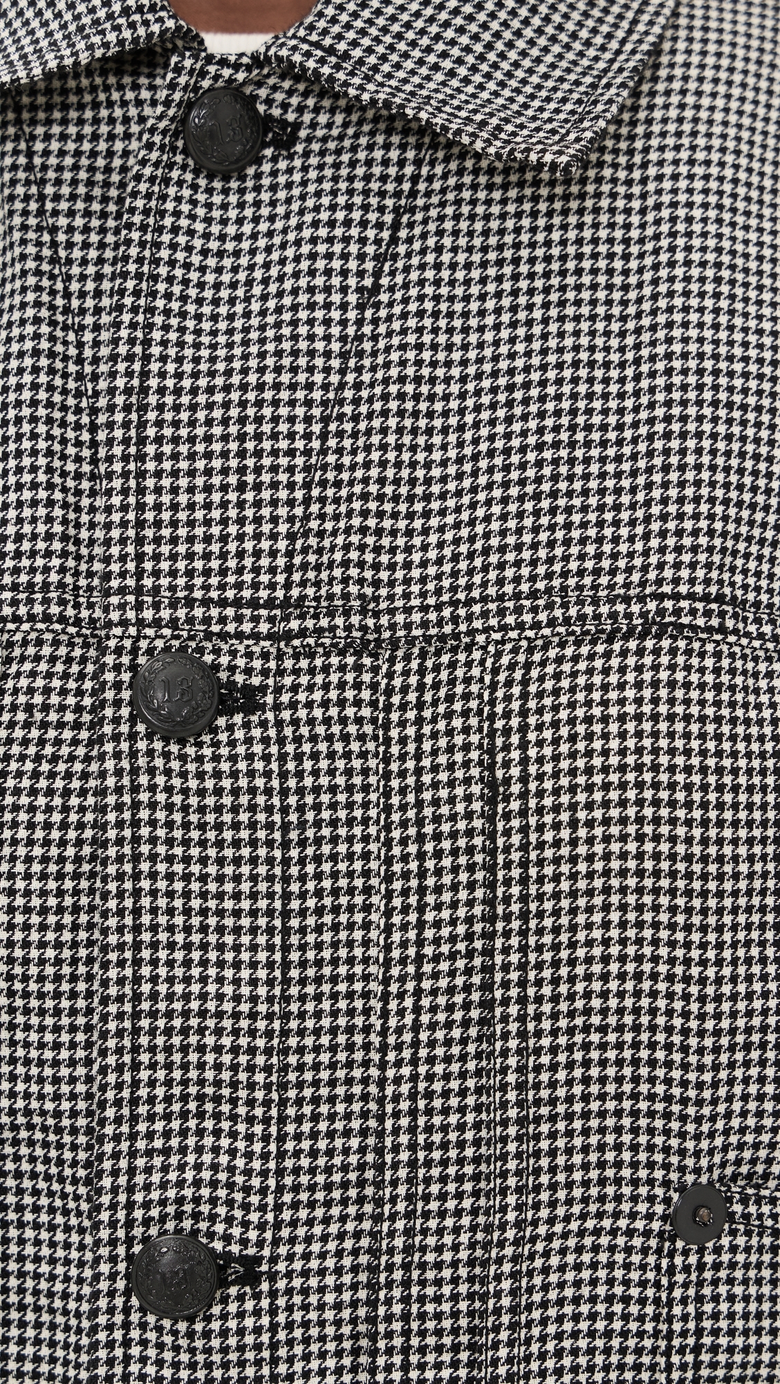 Relaxed Pleated Trucker Jacket Black And White Houndstooth