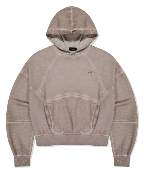 DYED CURVED SEAM CROP HOODIE BEIGE