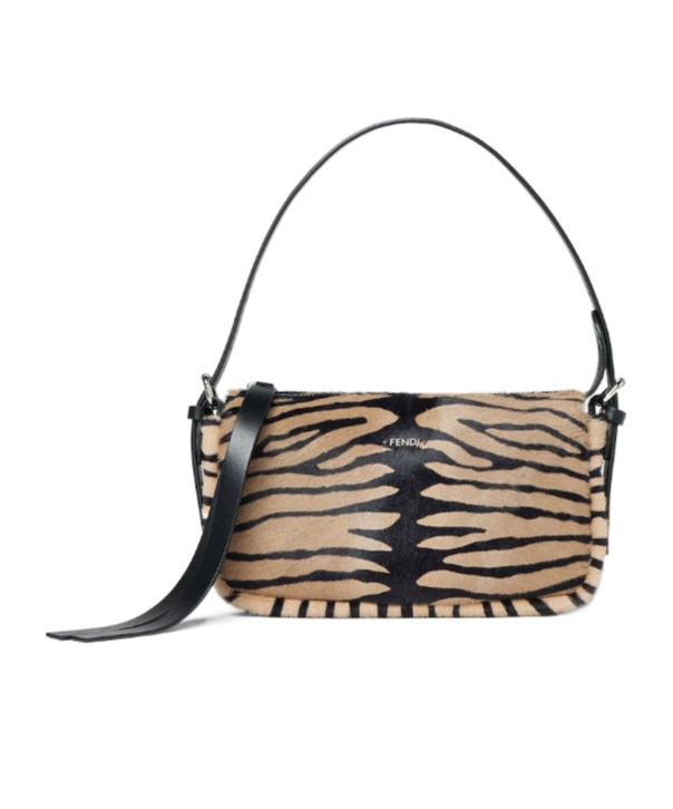 Tiger-print pony-effect leather bag