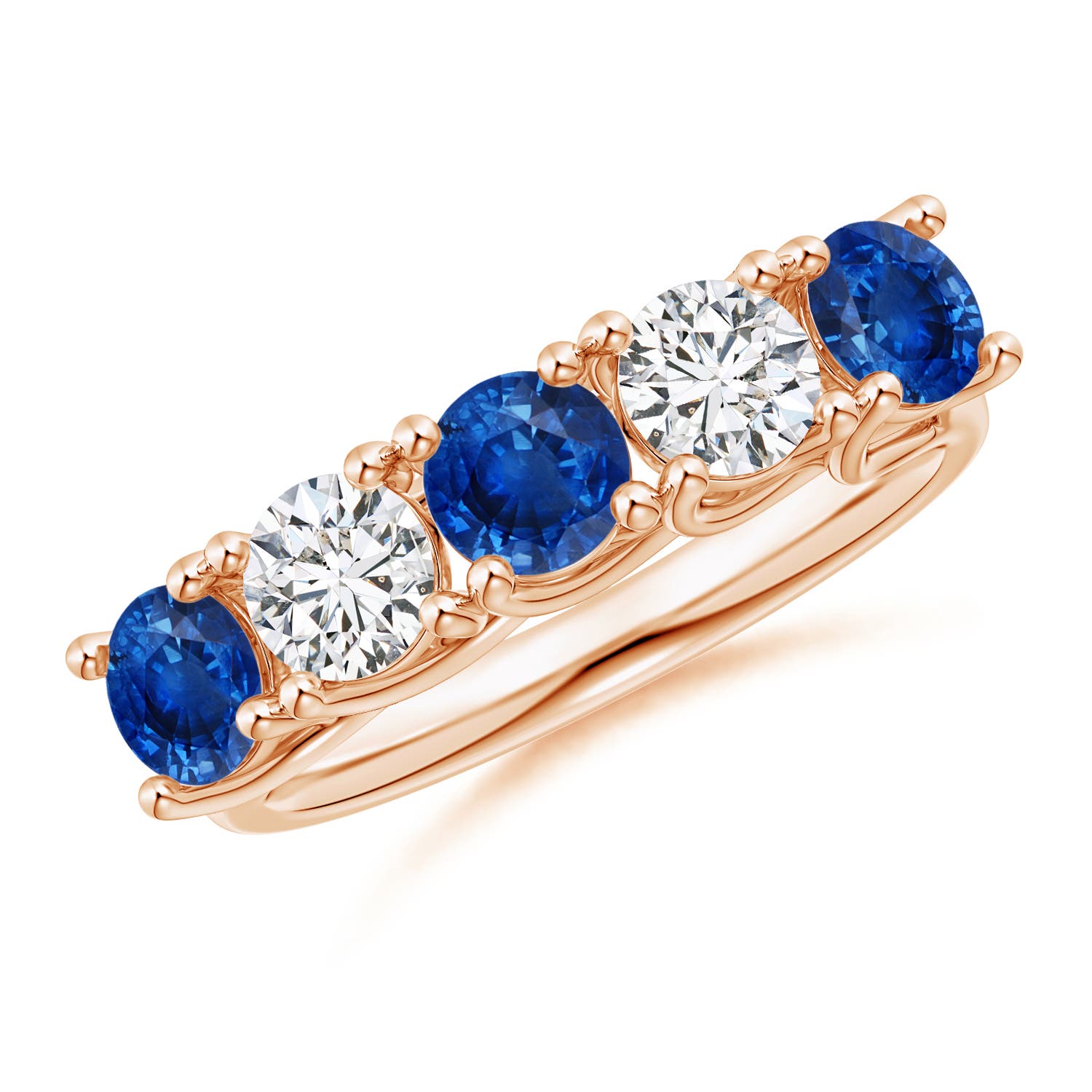 Angara 1.38 Carats Half Eternity Five Stone Sapphire and Diamond Wedding Band in 18K Rose Gold