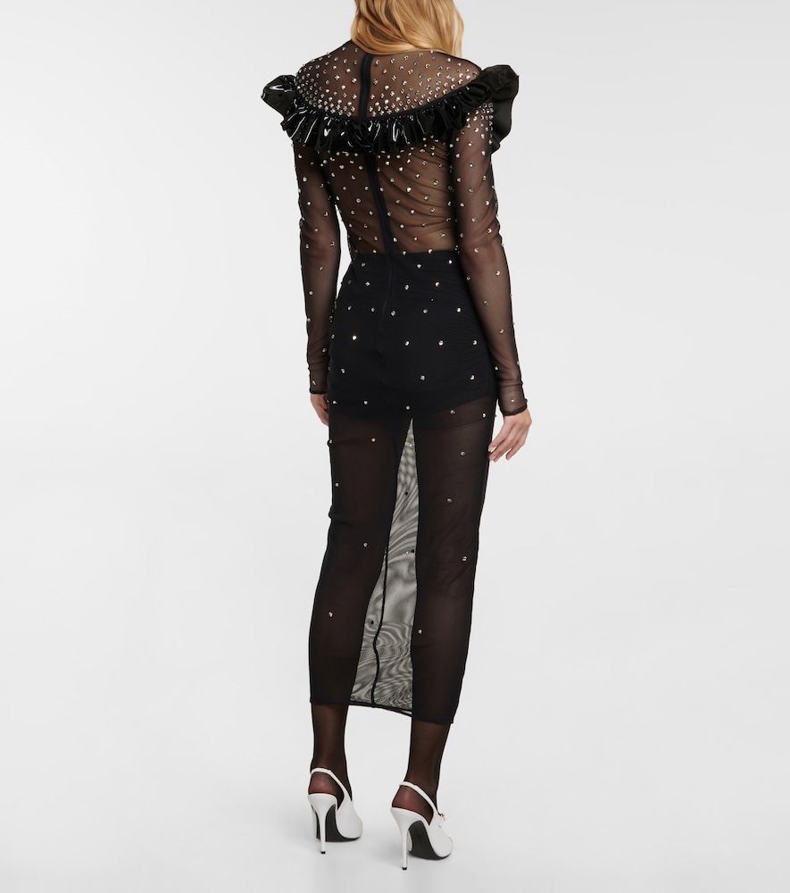Embellished mesh midi dress