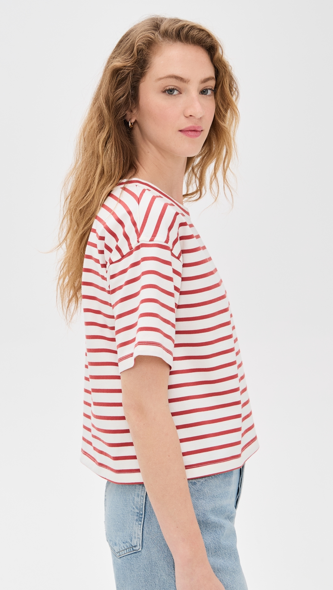 Madewell Everyday Boxy Crop Tee in Stripe Lighthouse Red Stripe