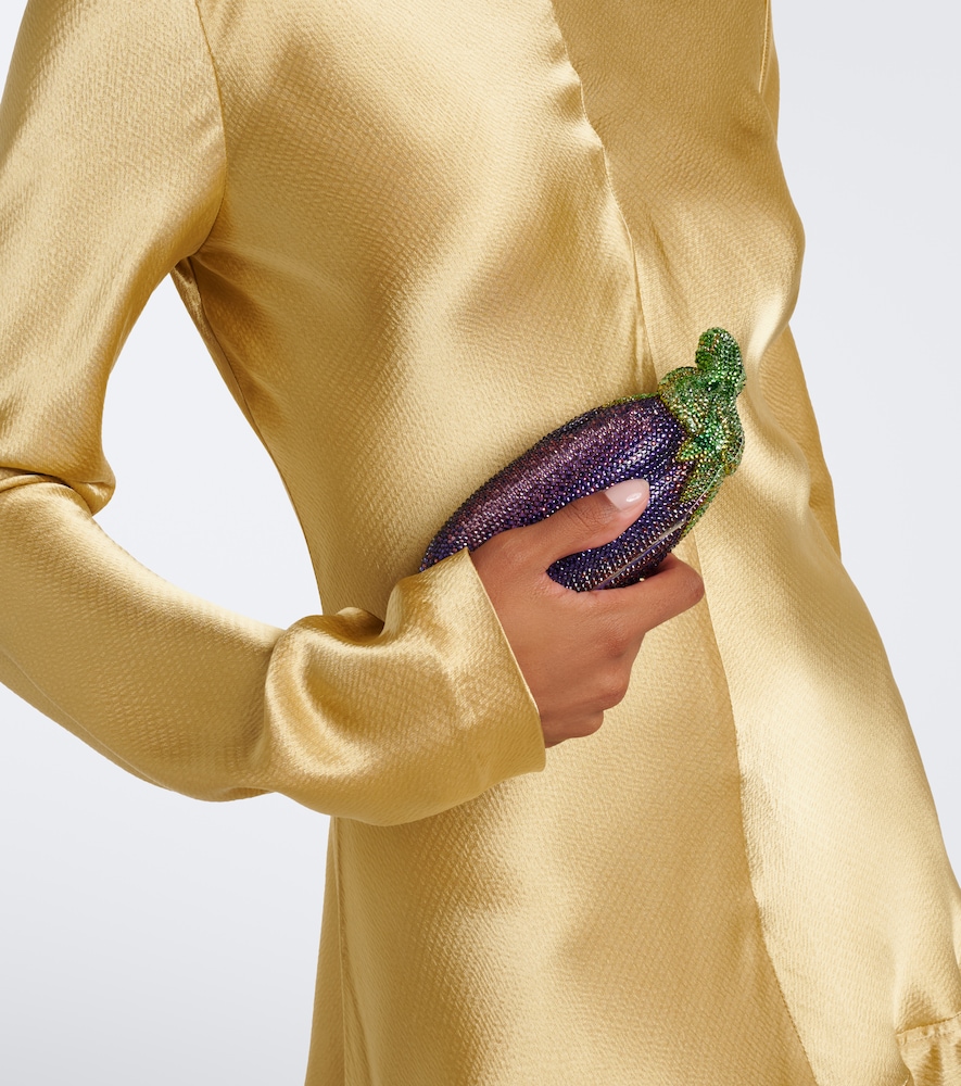 Eggplant crystal-embellished clutch