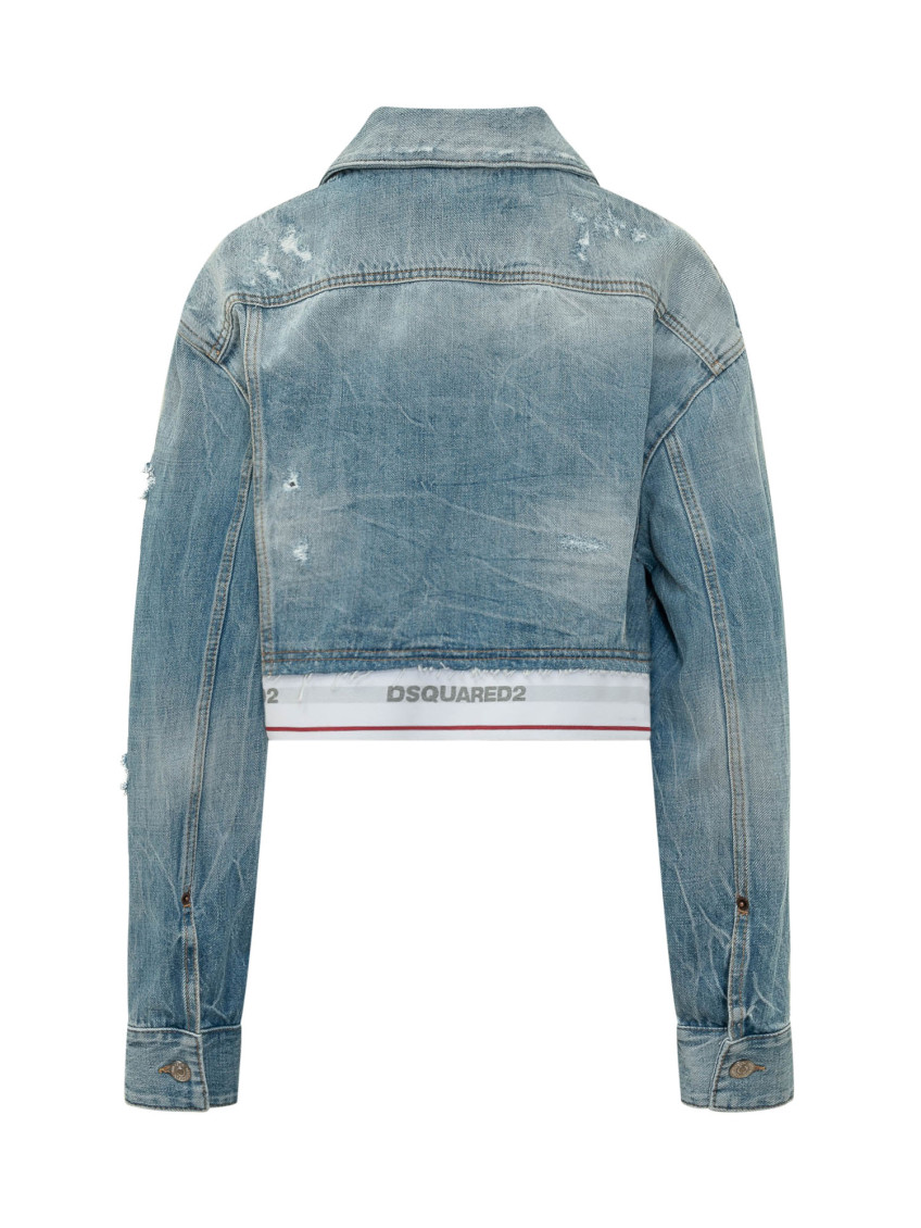 Blue Distressed Shirt Collar Jacket