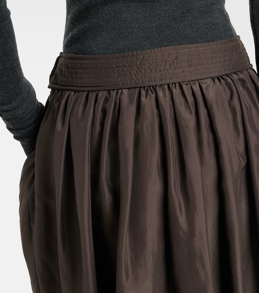 Draped semi-sheer silk midi skirt