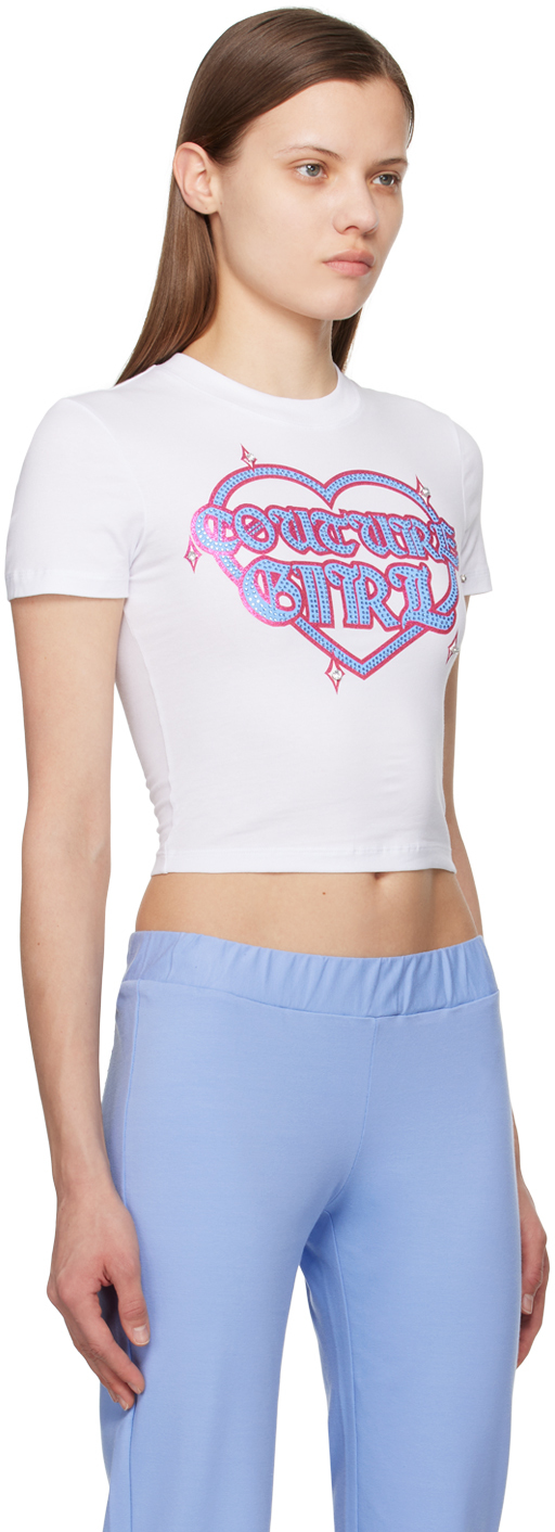 Versace Jeans Couture White Crystal-Cut T-Shirt