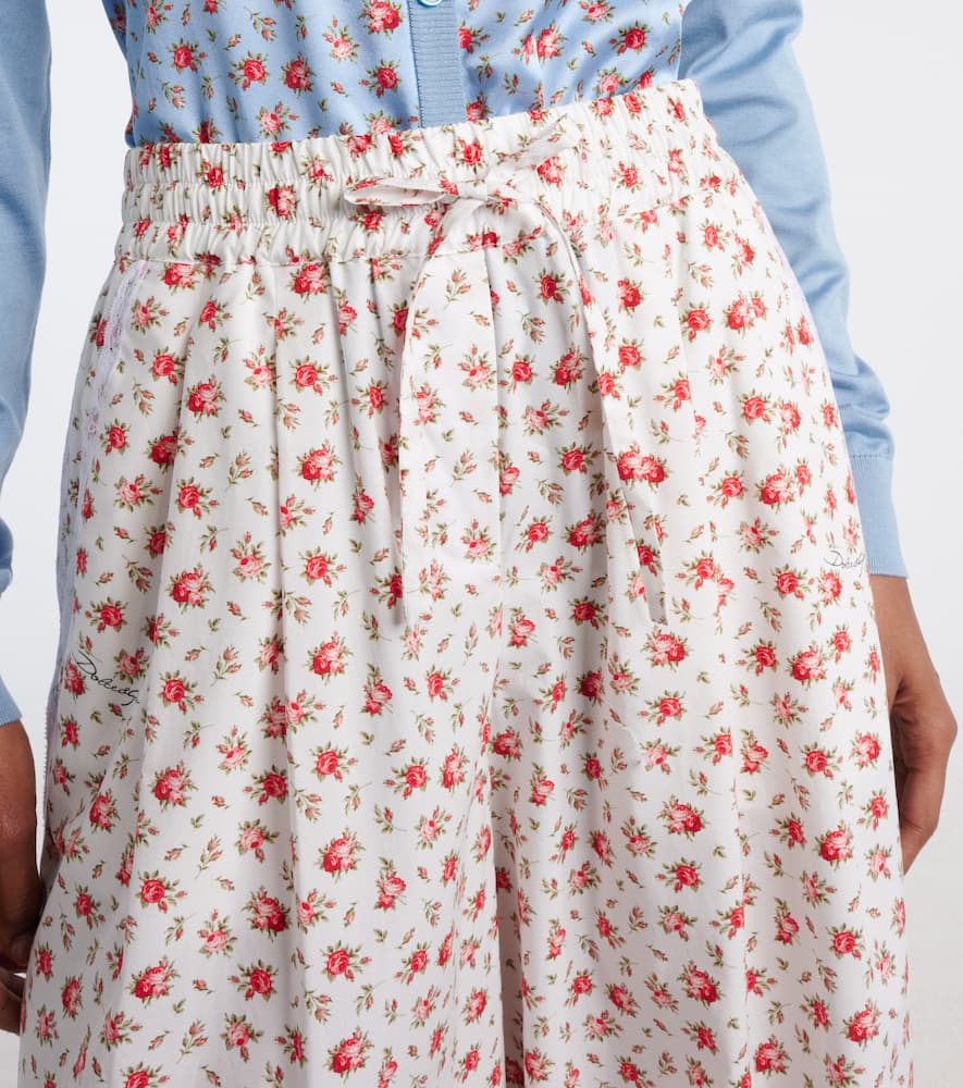 Floral cotton-blend poplin wide-leg pants