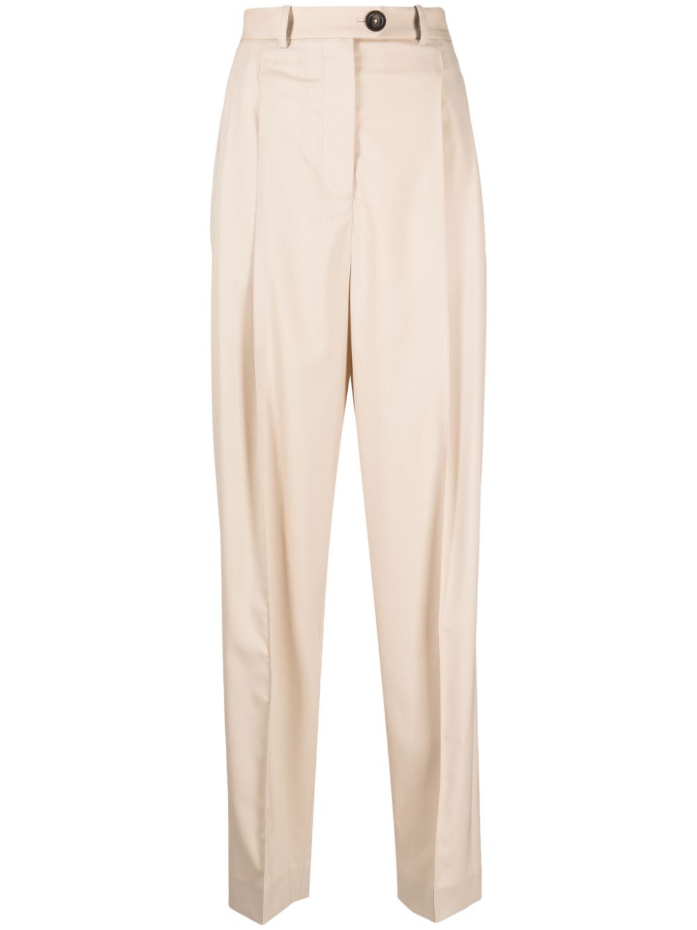 Pleat-detailing button-fastening tapered trousers - Neutrals