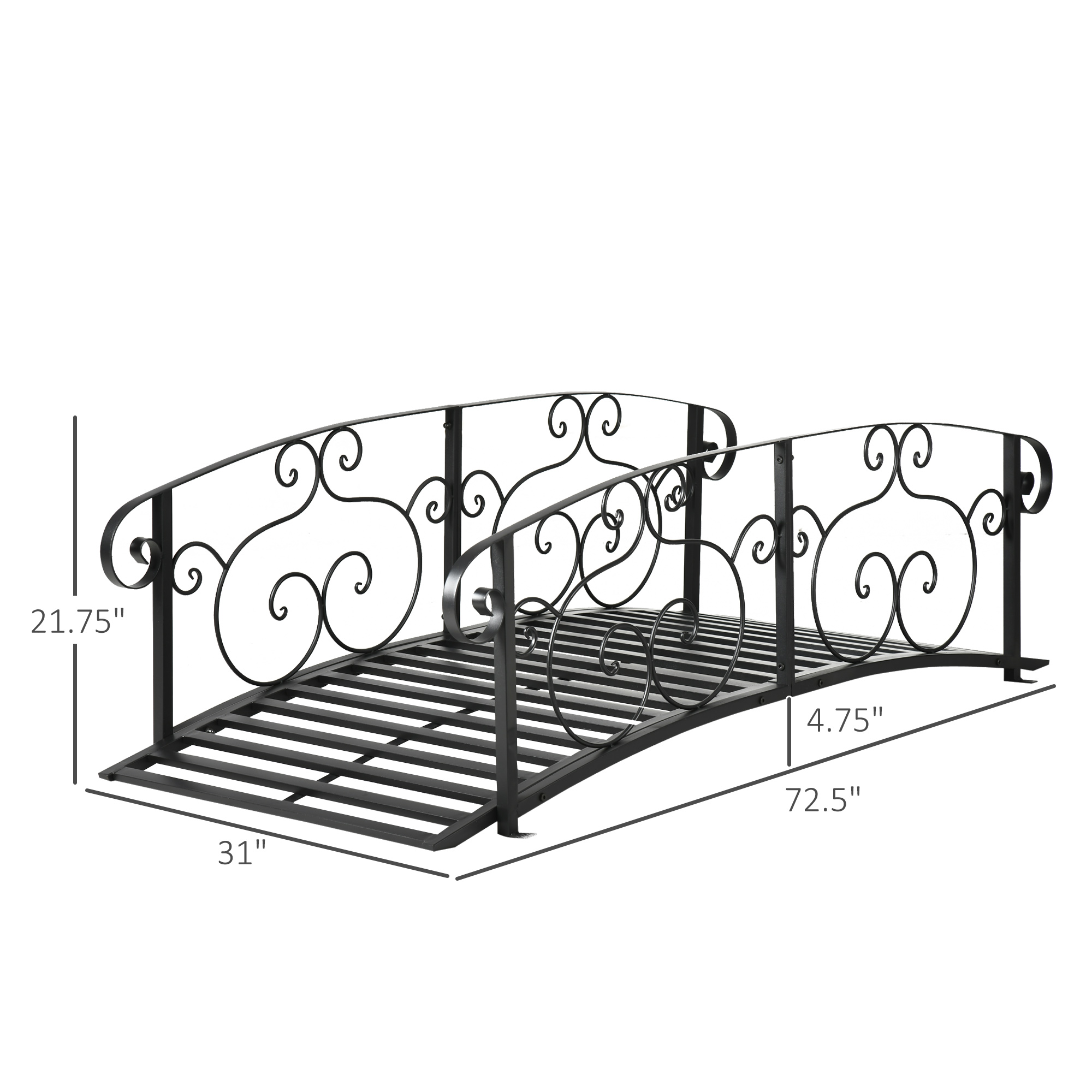 Outsunny Metal Garden Bridge with Railings Steel Decorative Pond Bridge Black Aosom.co