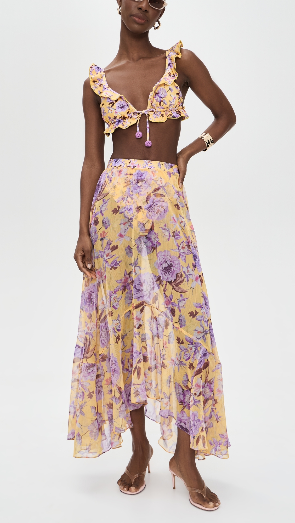Peony Print Lycra Maxi Skirt Yellow