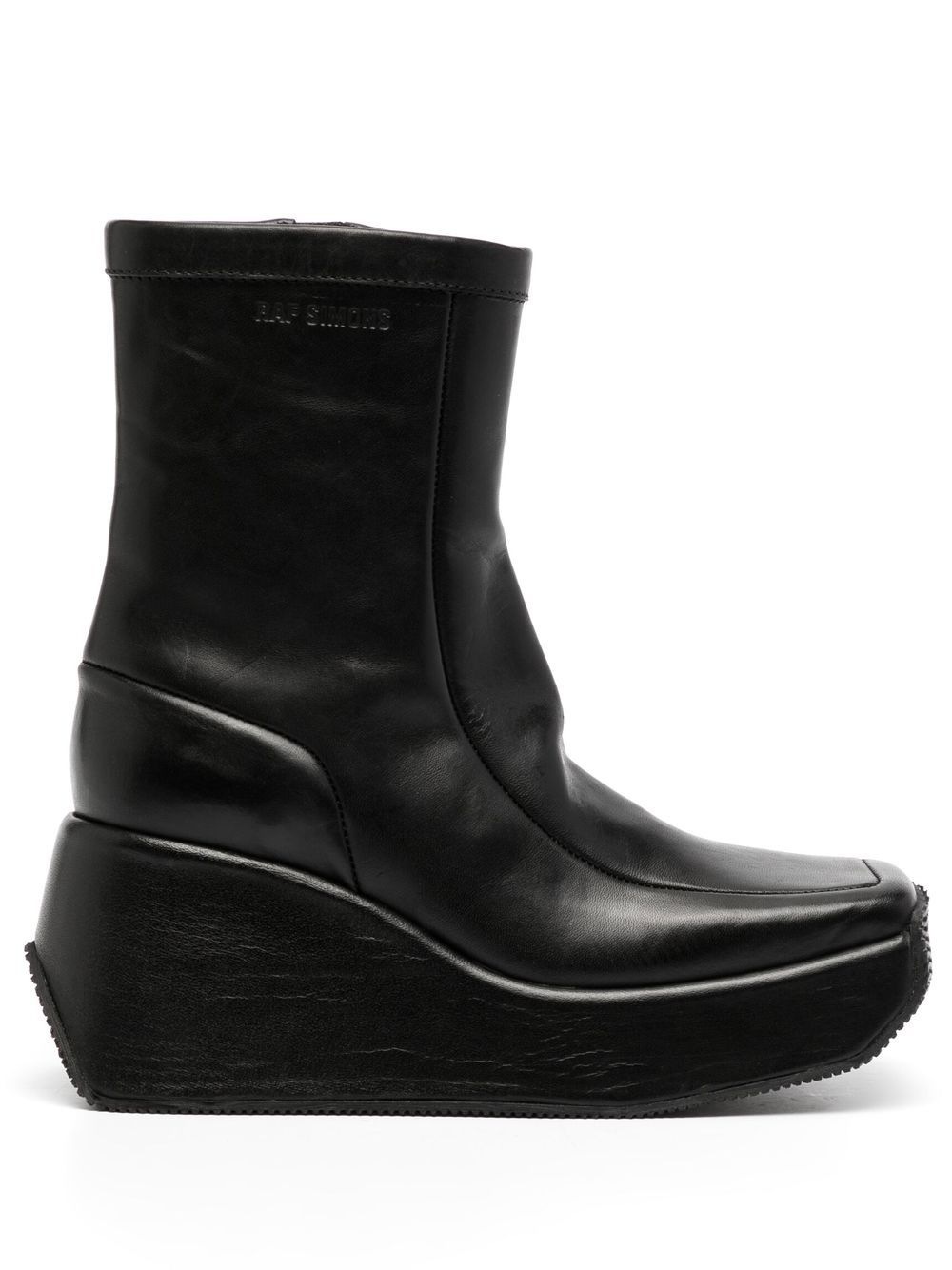 Square-toe wedge boots - Black