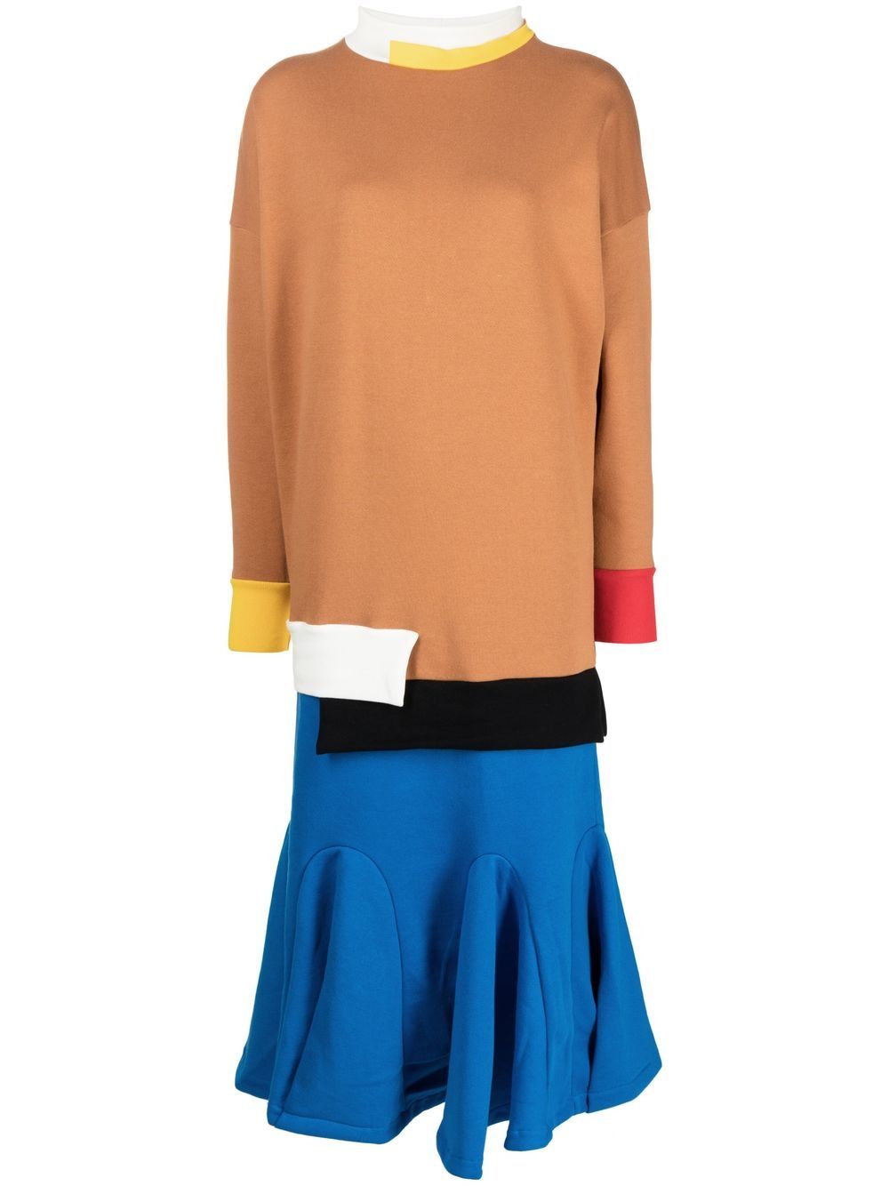 Colour-block jersey-knit dress - Brown