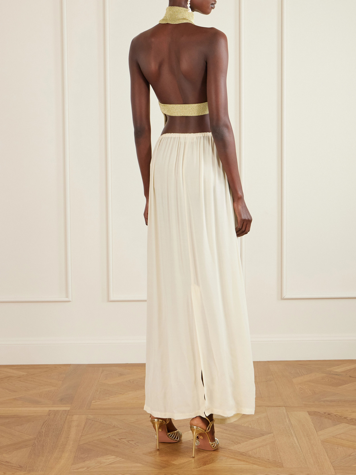 Wake Ribbed Metallic Halterneck Top - Gold