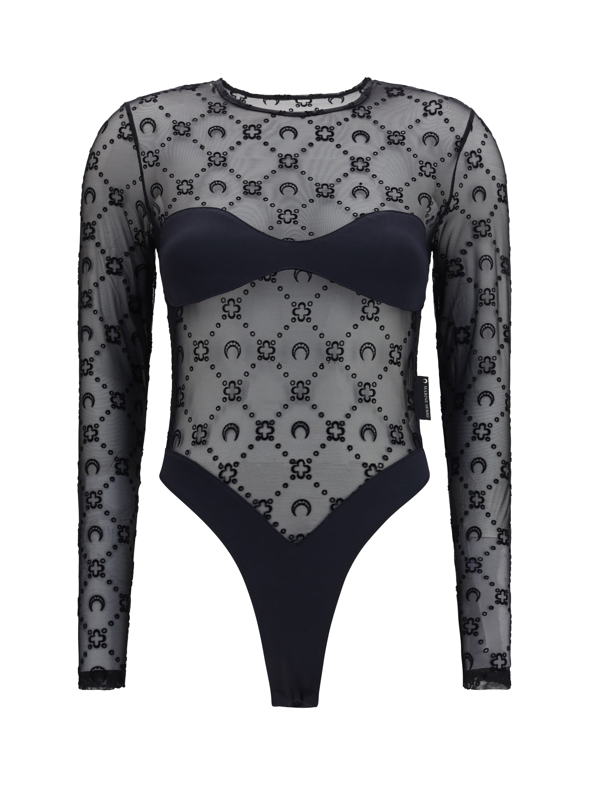Moon Motif Mesh Bodysuit — Black