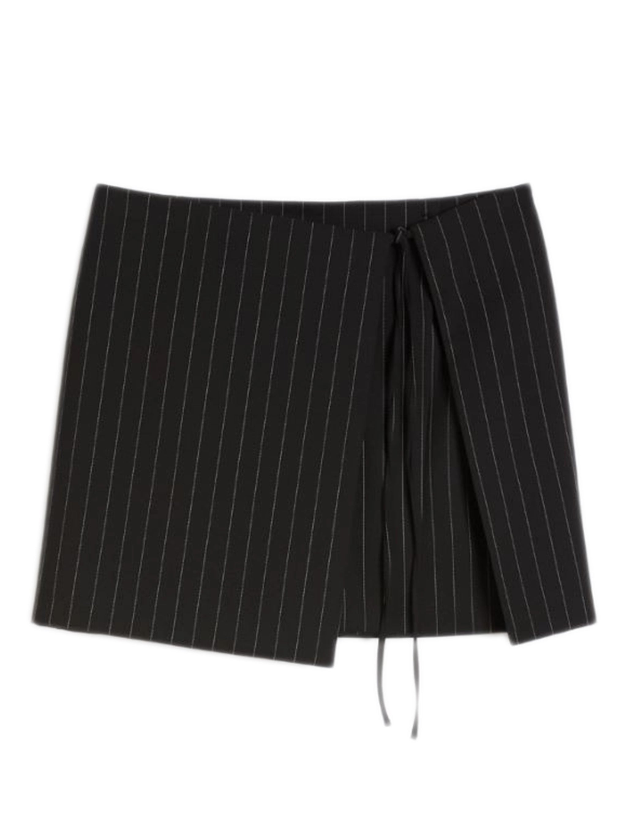 Double-Wrap Low-Waist Mini Skirt with Snap and Tie Front Lining
