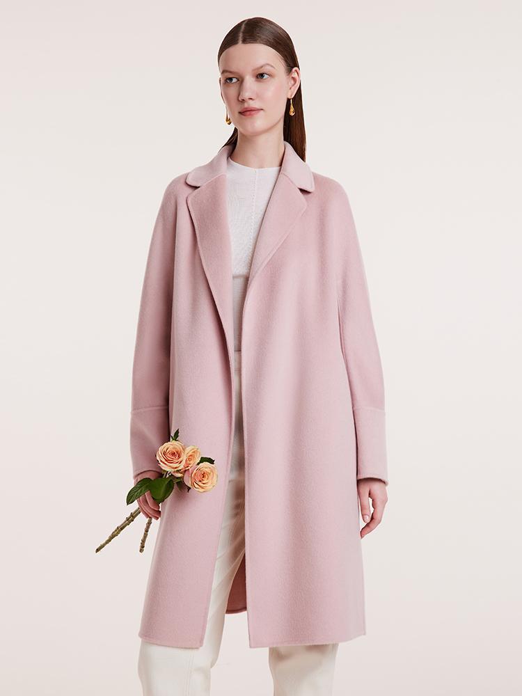 Notched Lapel Wool And Cashmere Wrapped Women Coat