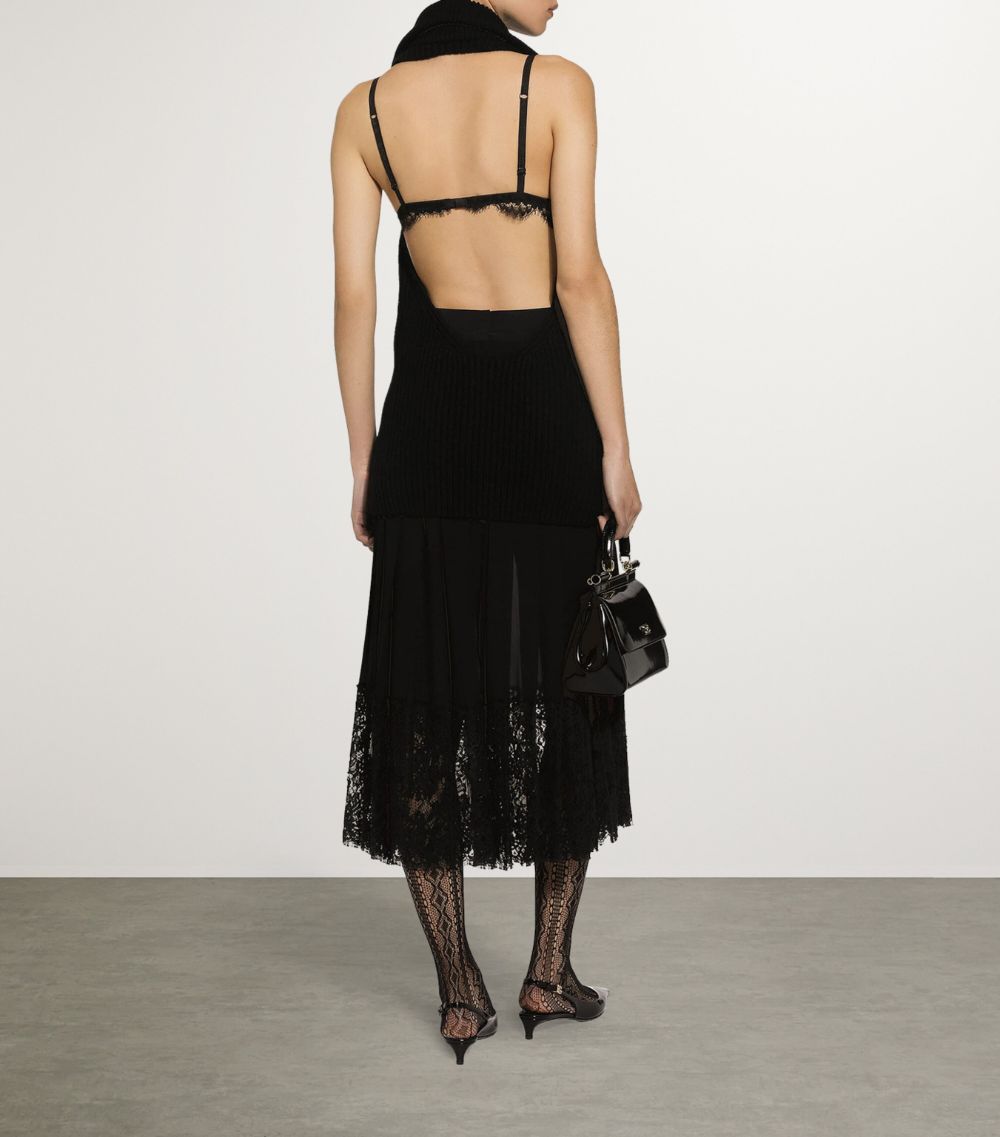 Silk Georgette Lace-Trim Midi Skirt