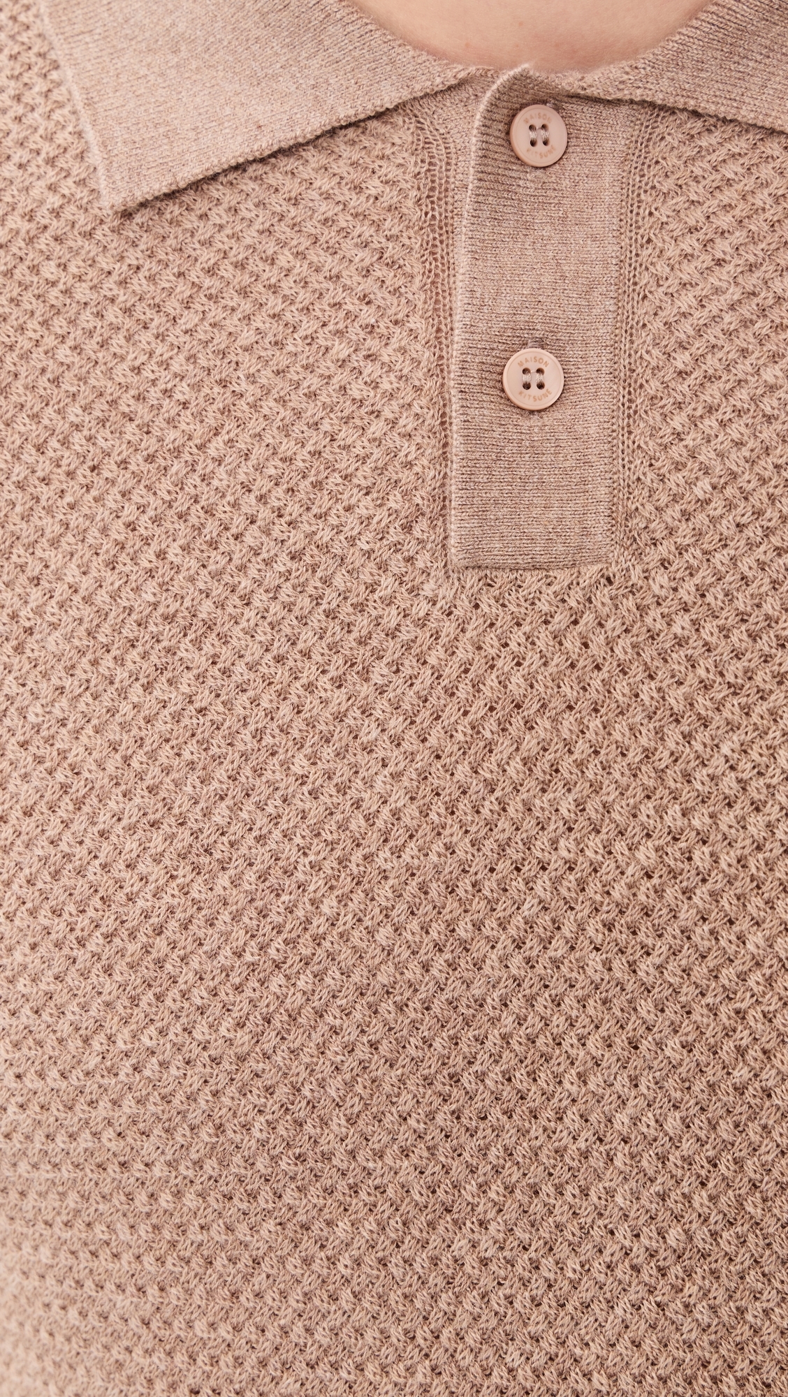 Textured Merino Cotton Short Sleeve Polo Roasted Almond