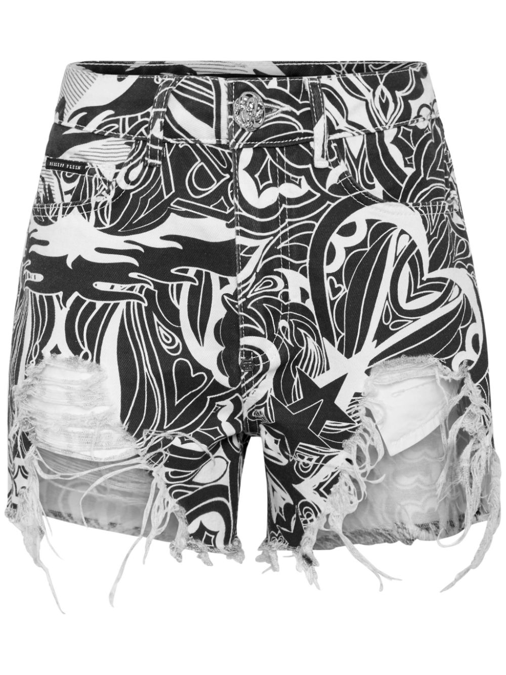 Tribal Circus-print denim shorts - White