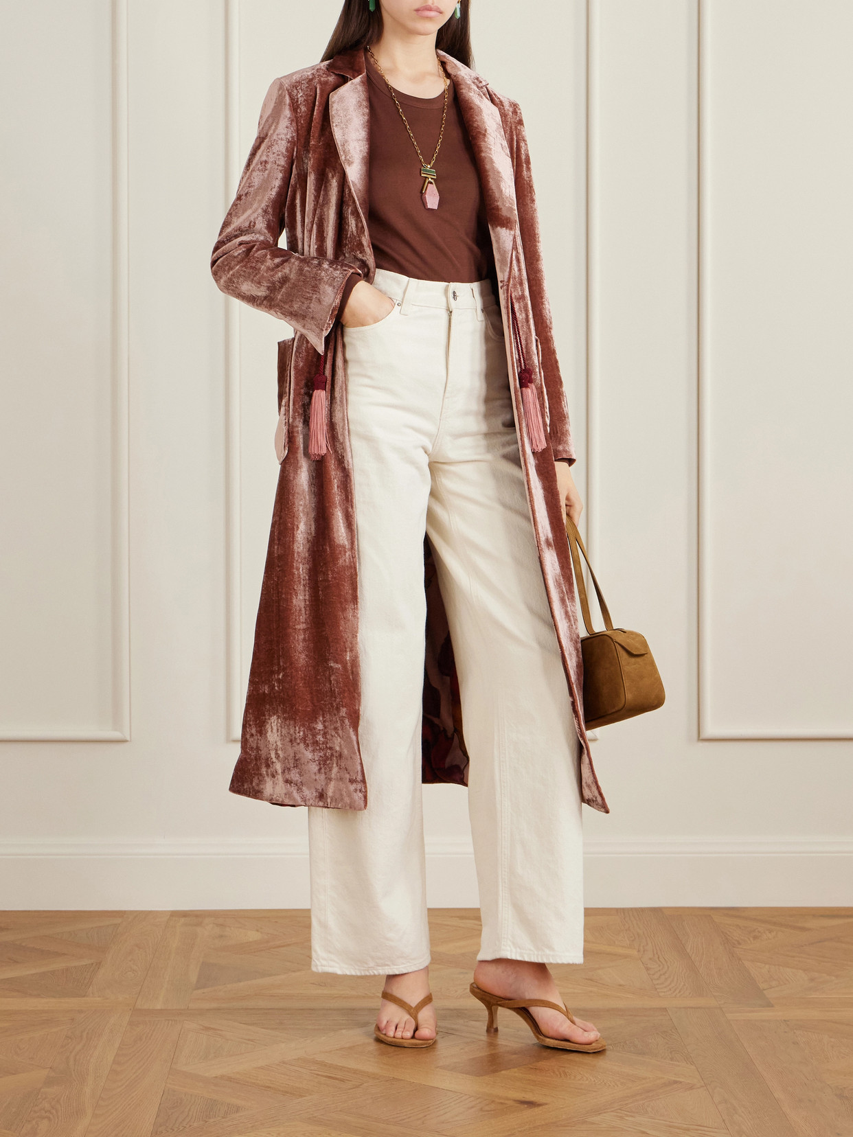 Tasseled Velvet Coat - Pink
