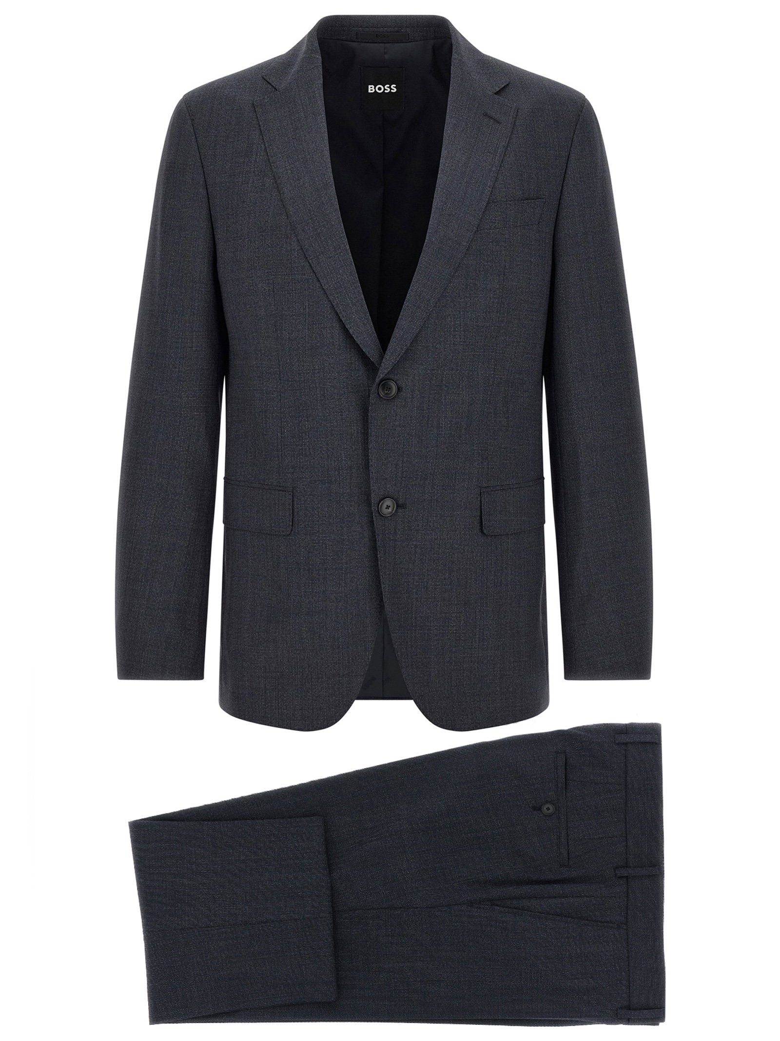 Virgin Wool Micro-Texture Pant Suit — Charcoal