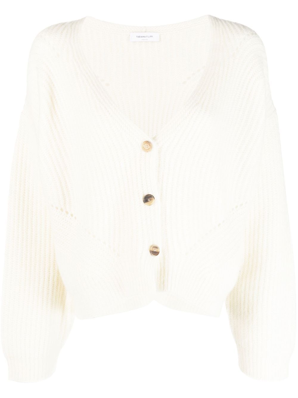 V-neck knitted cardigan - White