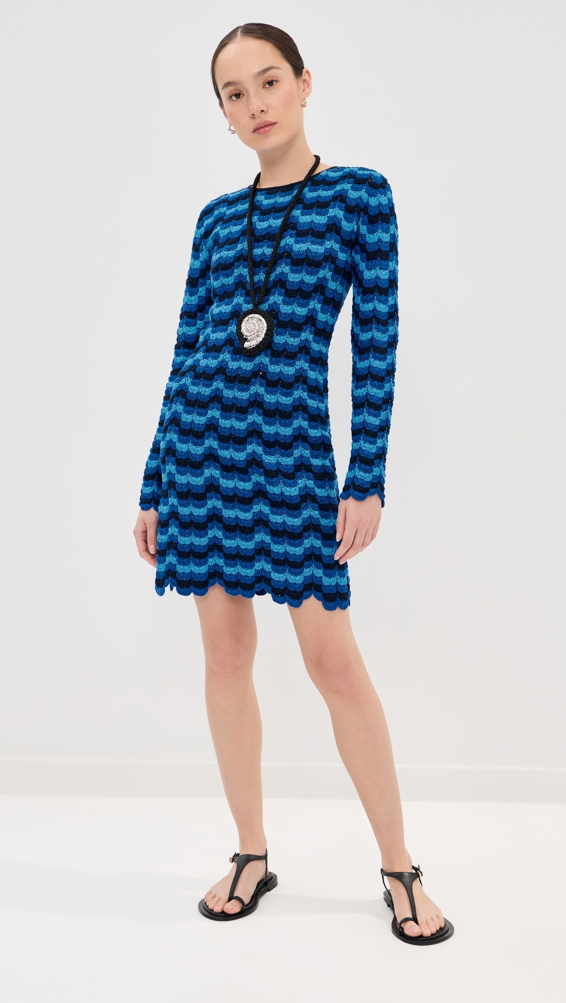 Solana Long Sleeve Crochet Mini Dress Blues