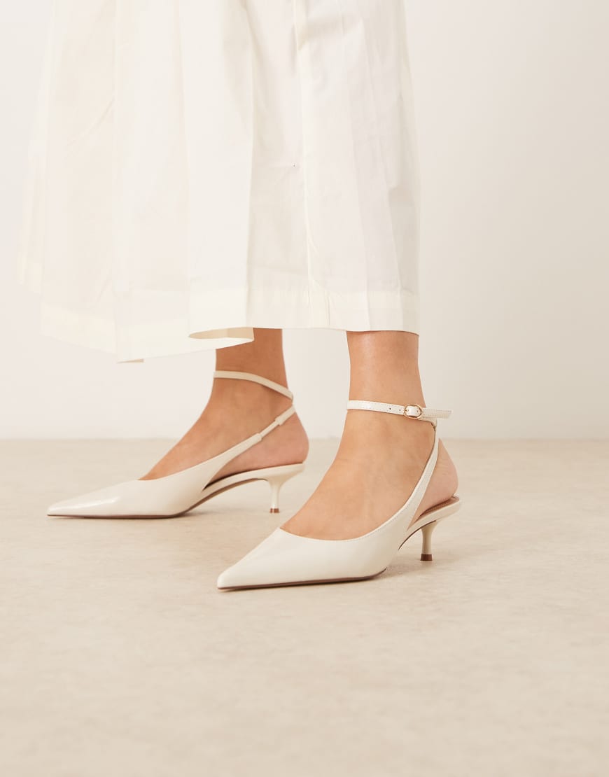 Classic ankle strap kitten heels in ivory-White