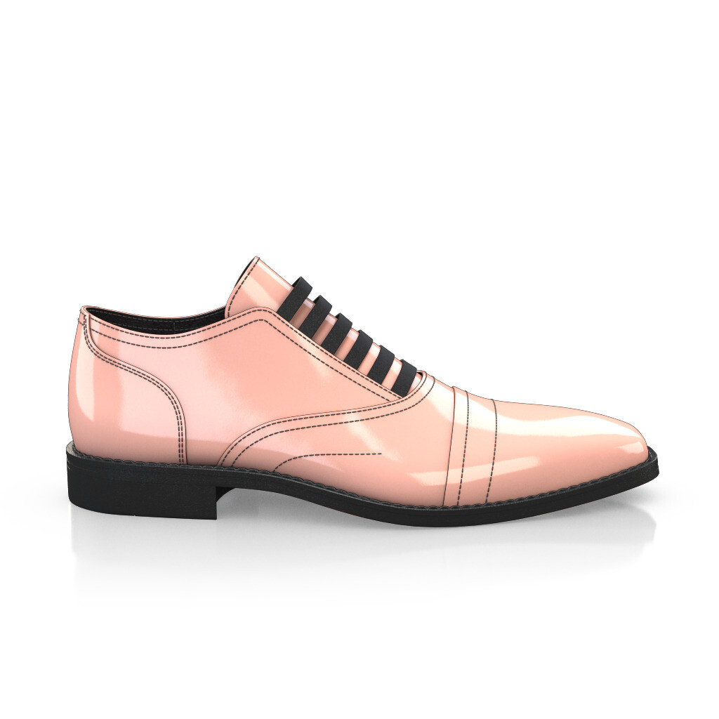 Richelieu élastique Homme Faites main en Italie en Cuir verni Corail Rose - Sur Mesure, Lacets sans nœud, Lacets, pour Mariage - GIROTTI