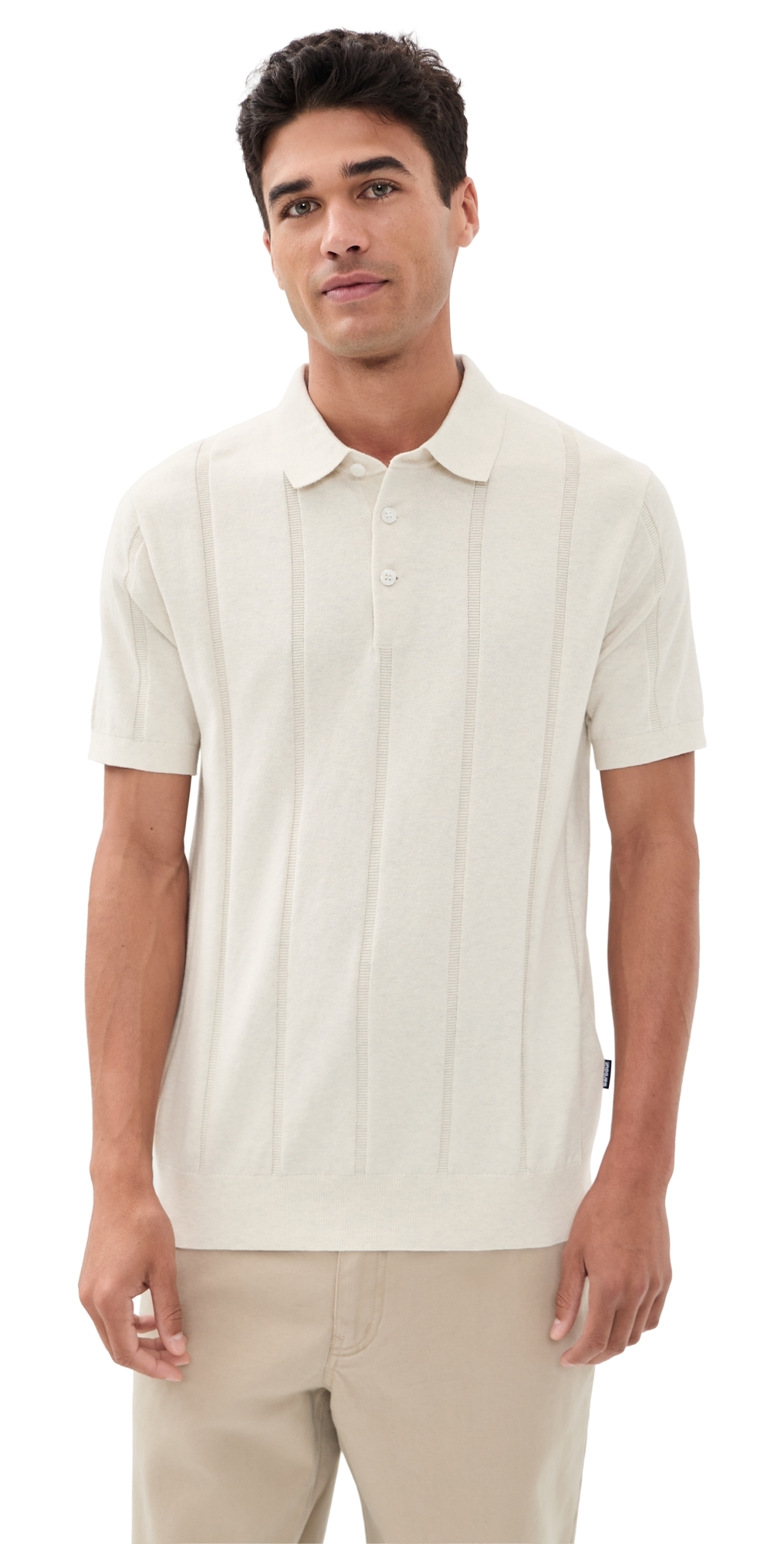 Wellburn Knitted Polo Shirt Oatmeal