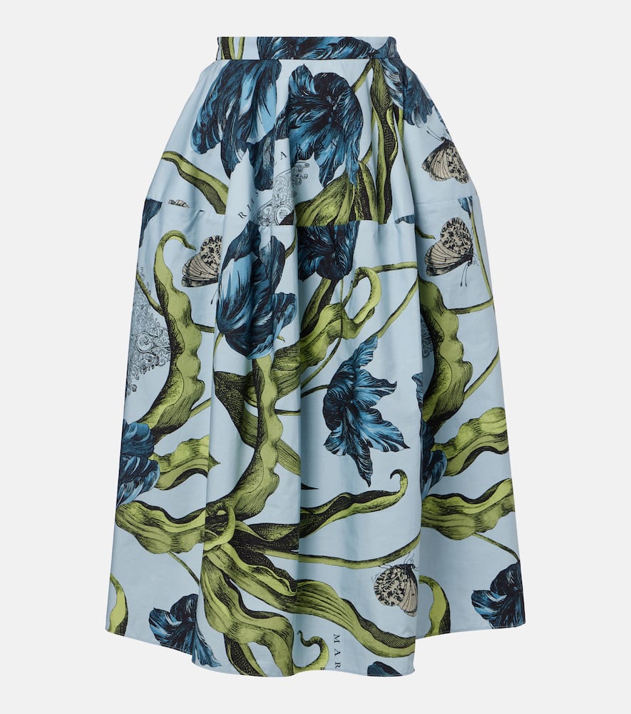 Floral cotton poplin midi skirt