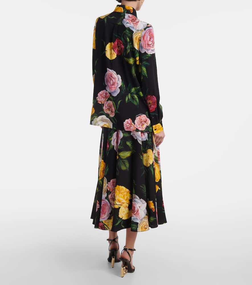 Floral silk-blend charmeuse shirt