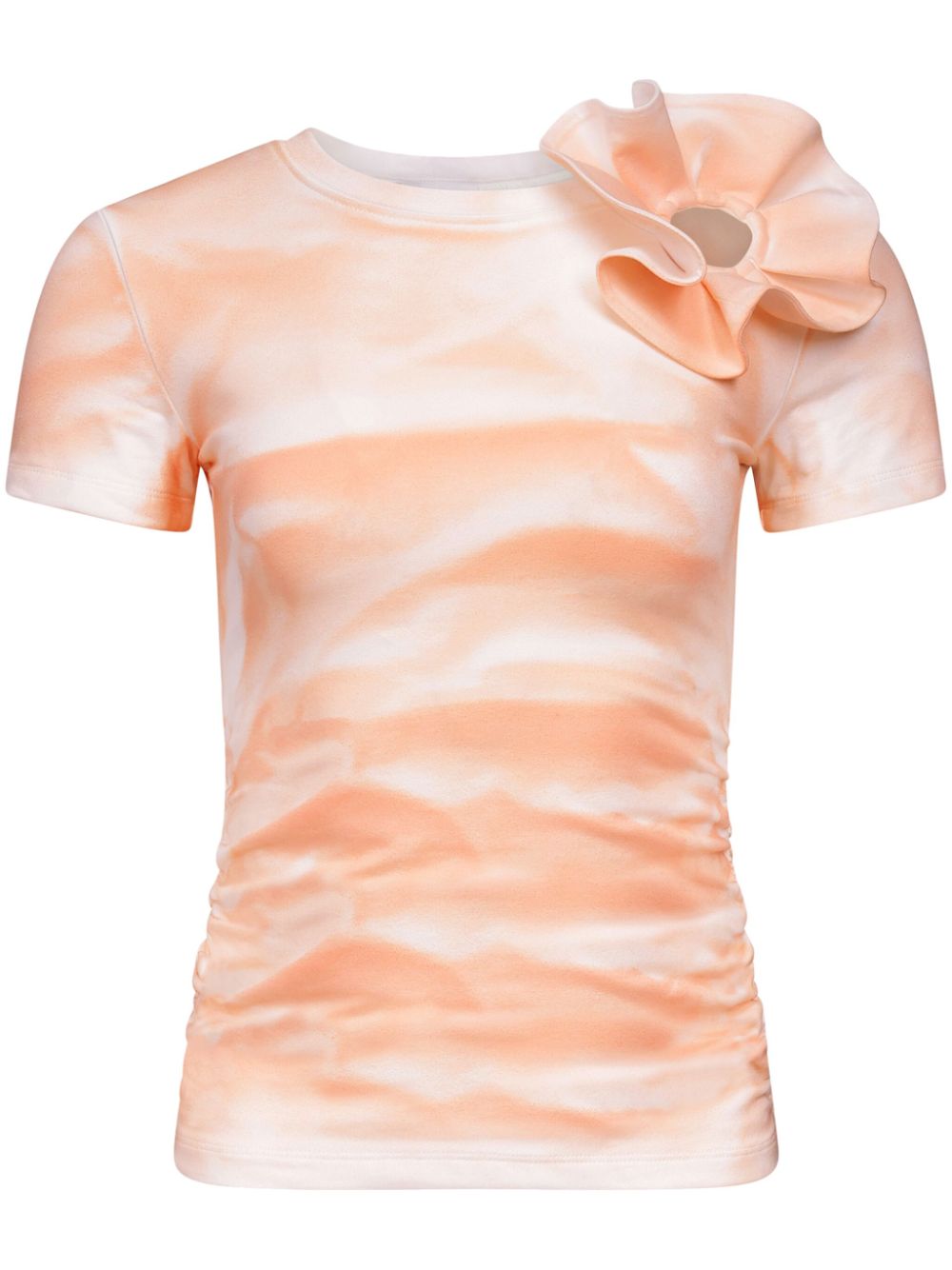 Ruffled flower-appliqué T-shirt - Pink
