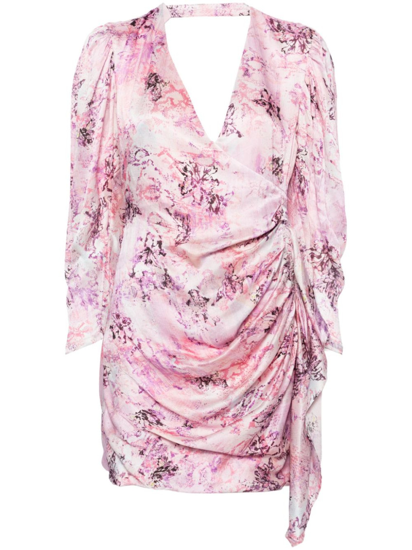 - Floral Print Silk Short Dress