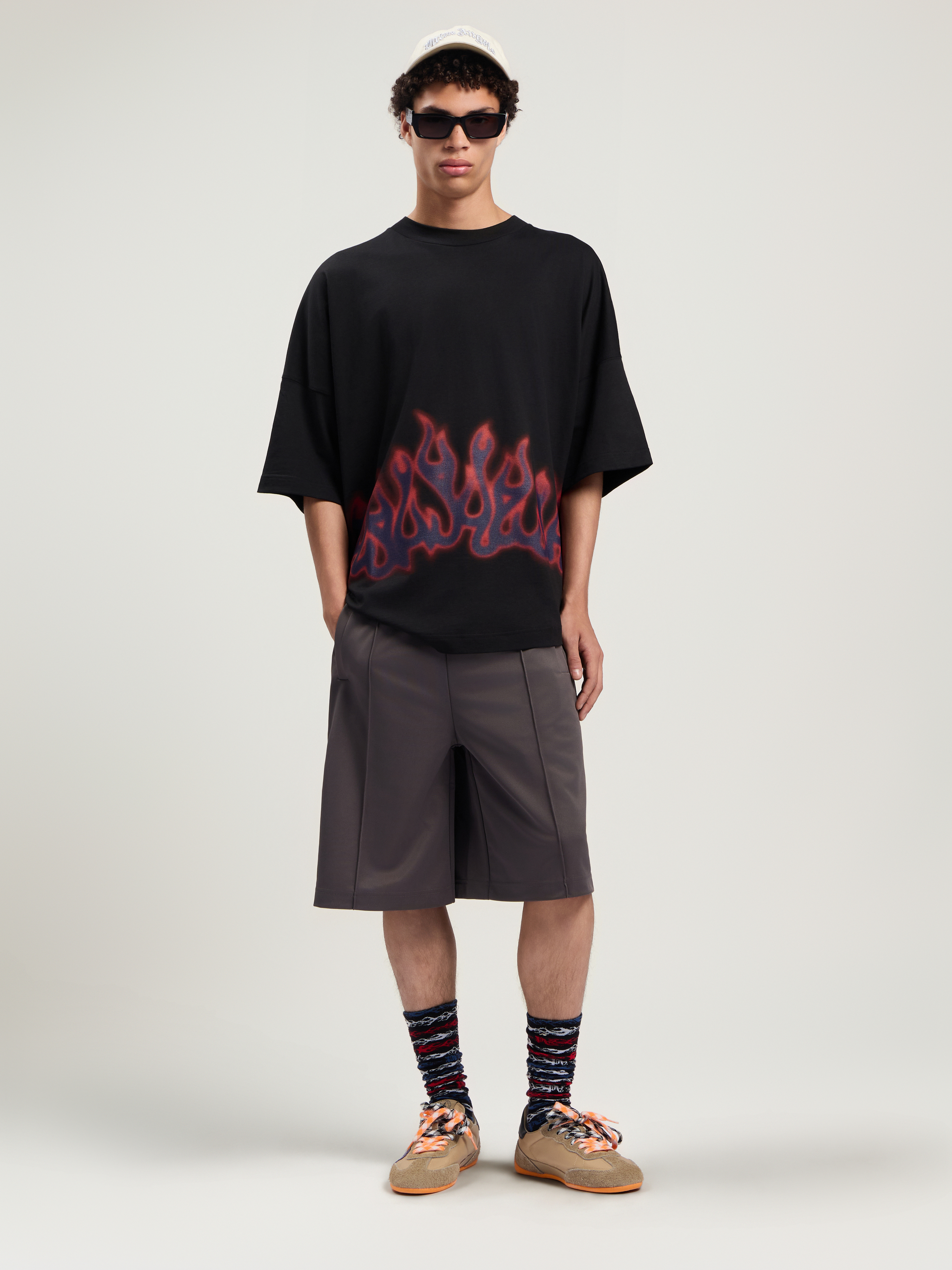 Flames Over T-shirt Man  Black