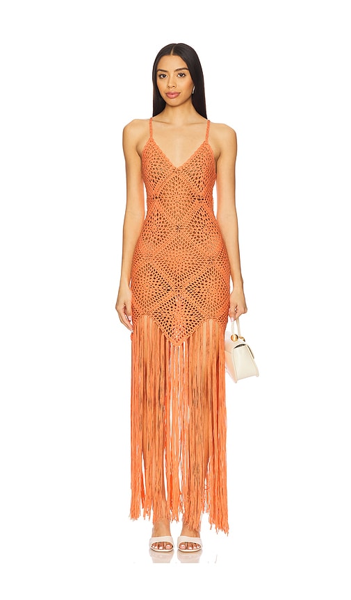 Line & Dot Wandering Crochet Dress in Coral. -  S also in L