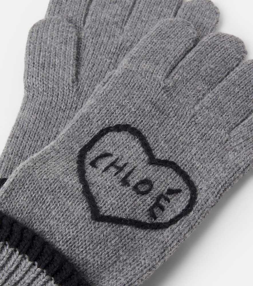Chloé Kids Logo embroidered cotton and wool gloves