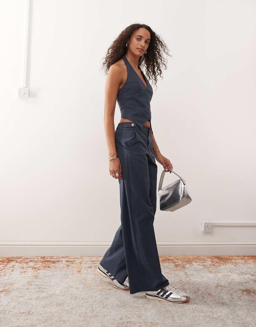 Bengaline tailored low rise trousers in denim blue-Navy