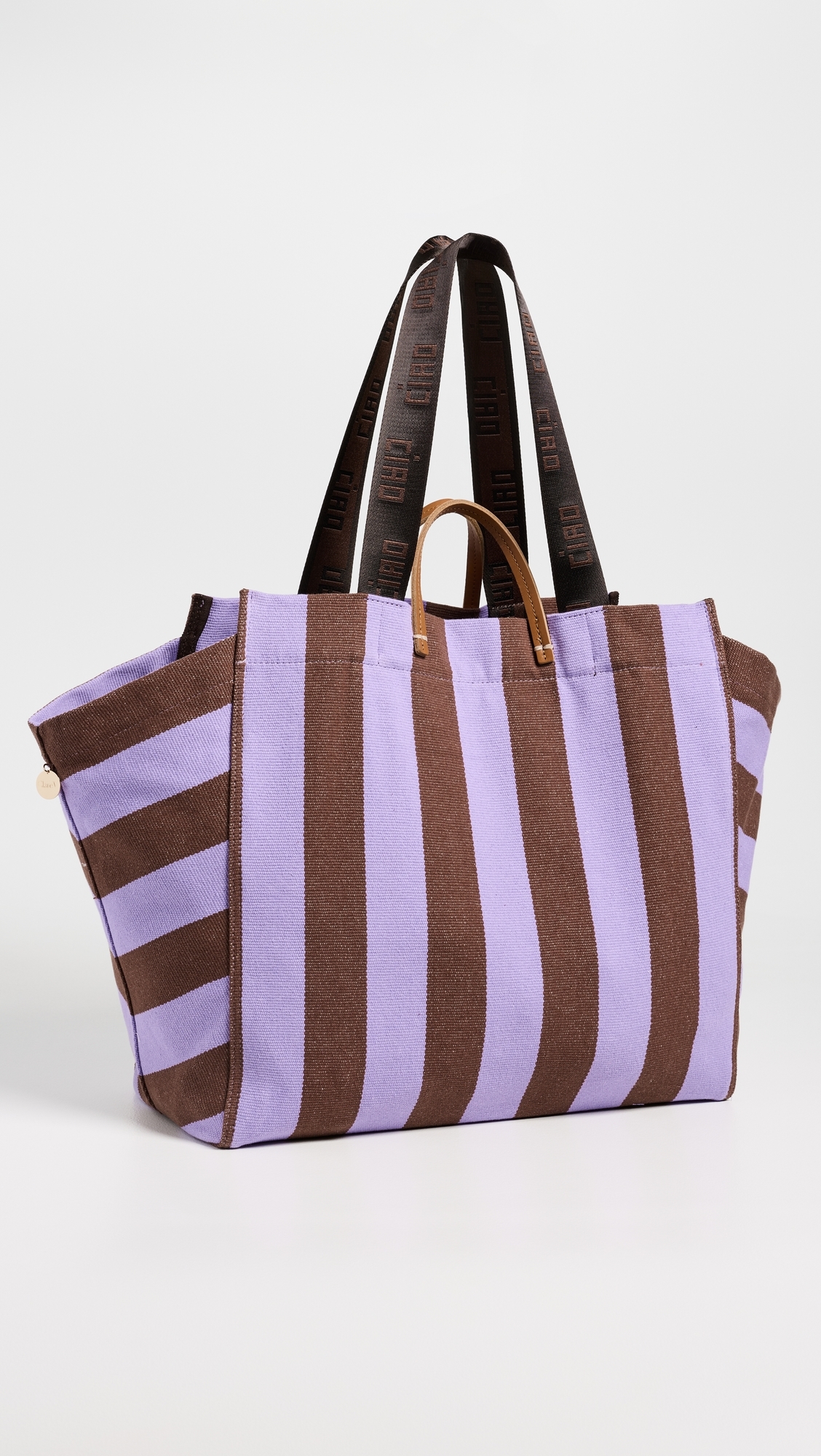 Canvas Stripe Beach Tote Bag Jacaranda/Hazelnut One Size