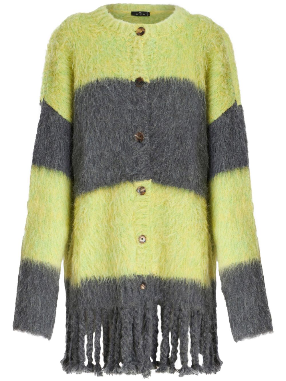 Striped fringed wool cardigan - Grey