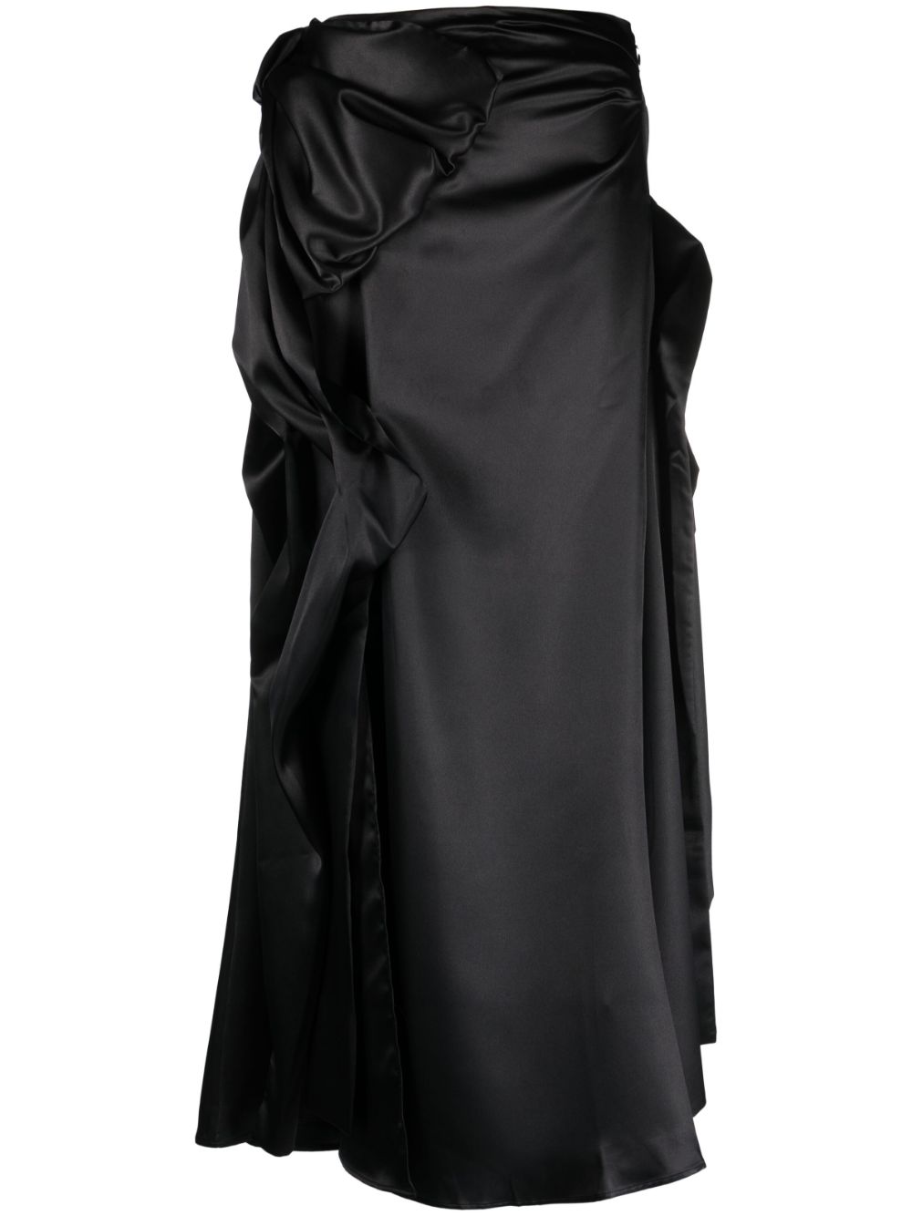 Gathered asymmetric long skirt - Black