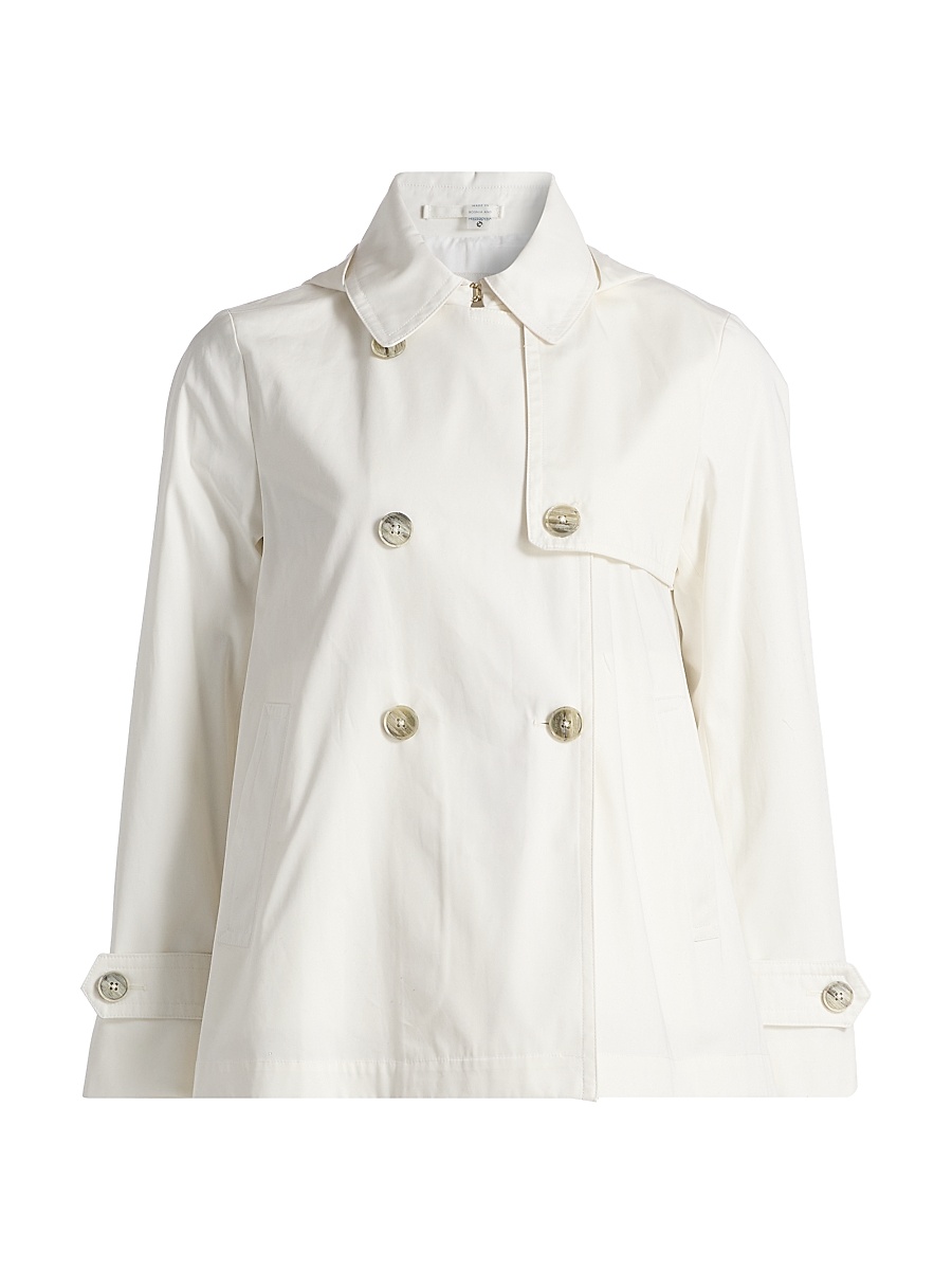 Women's Hooded Cotton Short Trench Coat - White