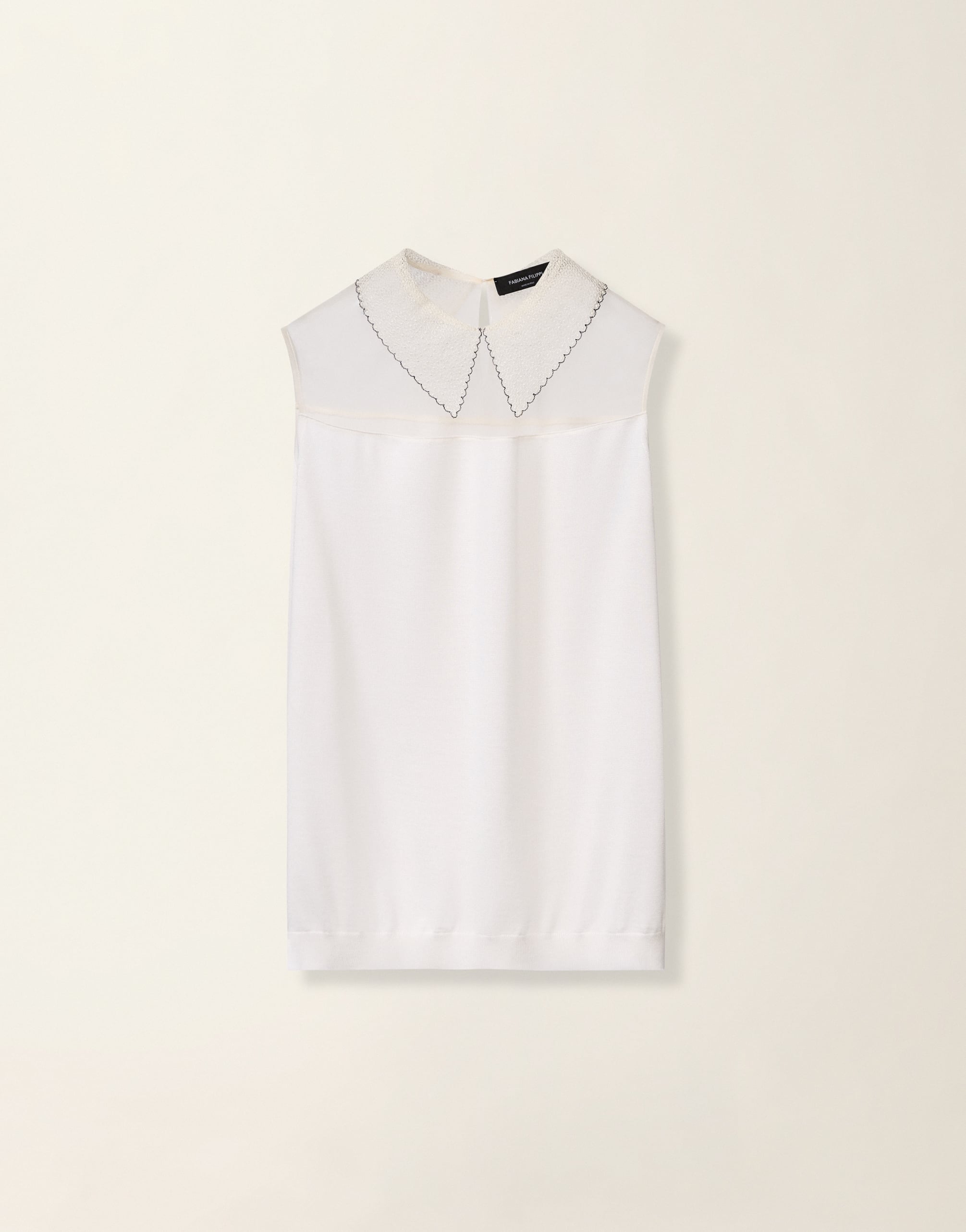 Sleeveless cashmere and silk sweater, raffia